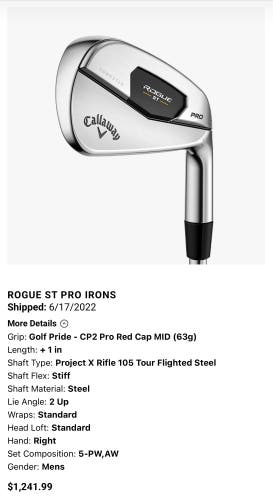 Callaway Rogue ST Pro Irons (4-PW,AW) +1”