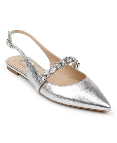 Jewel Badgley Mischka Bambi Flats Womens 10 Silver Pointed Toe Slingback ZAP2513