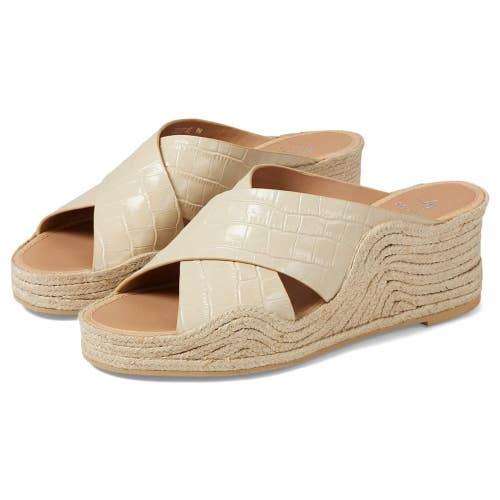 Aquatalia Marina Sandals Women's 12 Cream Croco Print Leather Wedge Heel ZAP2532