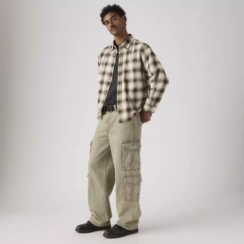 Levi's 578 Baggy Jeans Men 34x32 Gray Denim Cotton Cargo Pockets Zip Fly JAX1475
