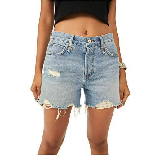 Free People Makai Cut-Off Shorts Womens 25 (2) Blue Denim Distressed Boho KFC120