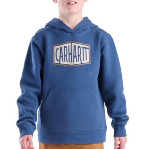 Carhartt Hoodie Boys Medium Blue Graphic Kangaroo Pocket Long Sleeve JAX1525