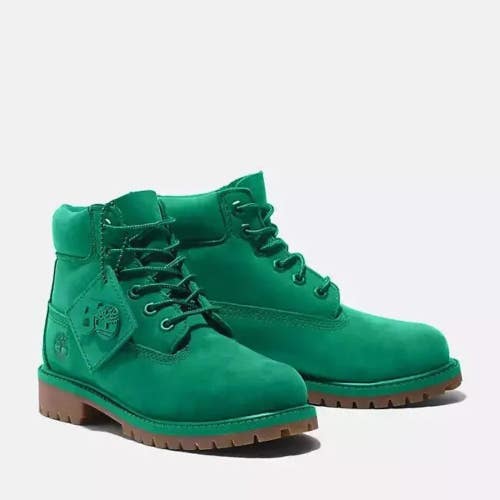 Timberland Premium TB0A6C1MJ30 Kids Green Leather 6" Waterproof Boots GBNC1666