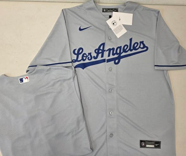 Mens LOS ANGELES DODGERS Sewn 100% REAL Baseball Jersey NWT GRAY $115