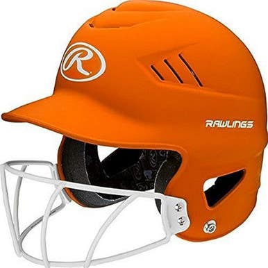New Rawlings Coolflo Orange Softball Helmet W Mask 11692-rawrcfhlfgmnor