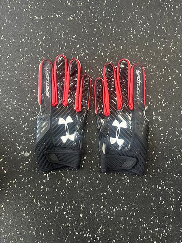 Used Under Armour Spotlight Fb Gloves Black And Wine Red Lg 11849-s000032263