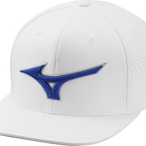 Mizuno Tour Flat Snapback Golf Hat (White/Blue, Adjustable) NEW