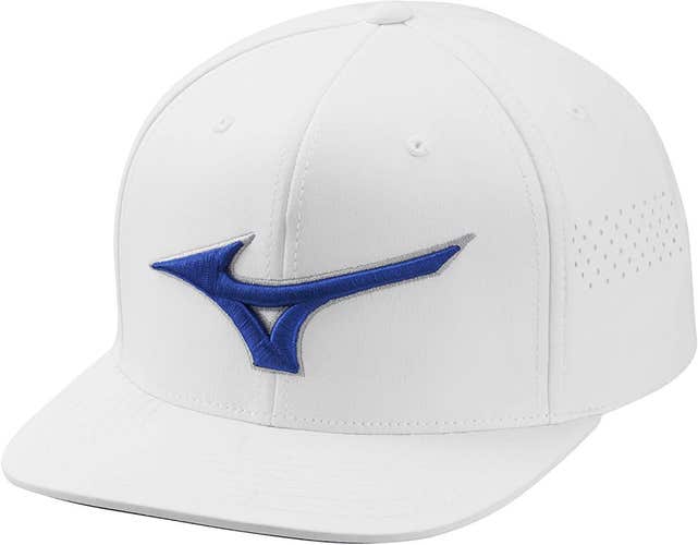 Mizuno Tour Flat Snapback Golf Hat (White/Blue, Adjustable) NEW