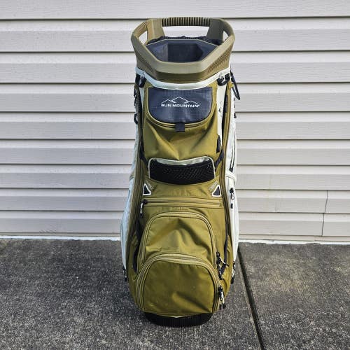 Sun Mountain C-130 Cart Golf Bag 14 Way Divider Olive Green White Shoulder Strap