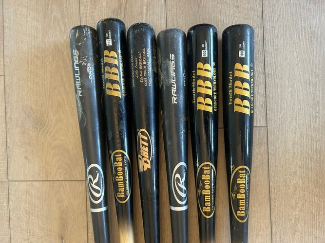 Wood Bats 28-30 inch - 6 bats total