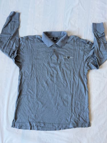 Guy's Golf Polo Shirt Long Sleeve gray Striped 100% Cotton Men's XL