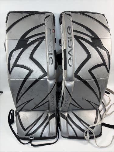 Eagle Sentry Ice Hockey Goalie Leg Pads, Silver Senior 32"