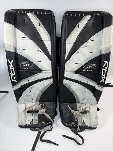 Reebok 7k Jr Ice Hockey Goalie Leg Pads, Black/White, 31"