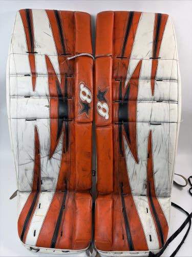 Brians Gnetik Ice Hockey Goalie Leg Pads, Orange/White, 34"+2