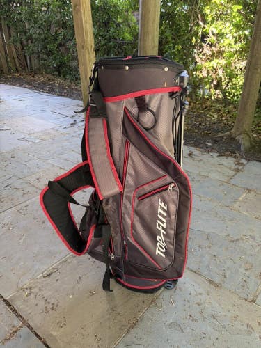 Top Flite 6-Way Divider Golf Stand Bag (Black) W/ Back Strap