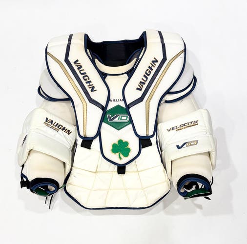XL Vaughn Velocity V10 Pro Carbon Pro Spec Goalie Chest Protector  - White/Navy/Gold