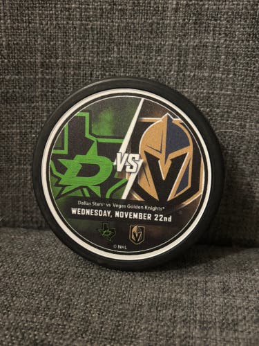 Dallas Stars vs Vegas Golden Knights Official Match Up Hockey Puck 11/22/2023
