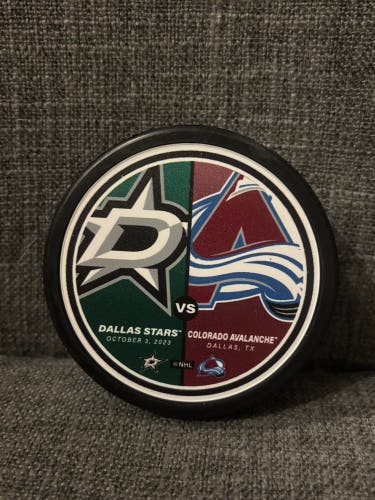 Dallas Stars vs Colorado Avalanche Official Match Up Hockey Puck 10/23/2023