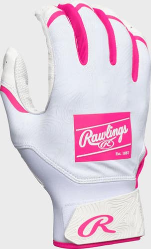 New Rawlings Clout Youth Batting Gloves White Pink Tb 11506-rawcl25ybgptb