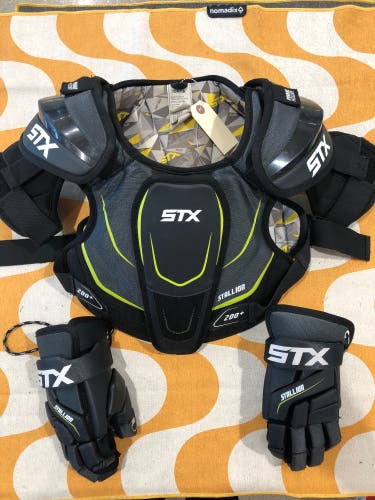 Large Youth STX Stallion 200 Shoulder Pads and Gloves (Used)