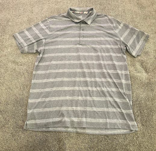 Puma gray and white striped polo