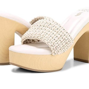 Franco Sarto Wendy Womens US 6 Bone Leaather Wooden Heel Platform Sandals KHD982