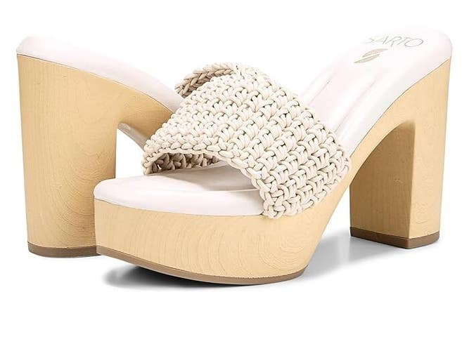 Franco Sarto Wendy Womens US 6 Bone Leaather Wooden Heel Platform Sandals KHD982