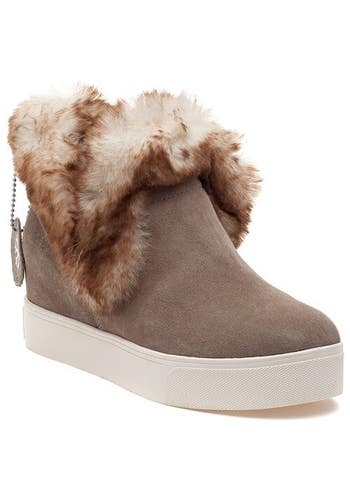 J/Slides Sean Boots Women's US 6.5 Gray Suede Waterproof Platform Bootie KHD1023