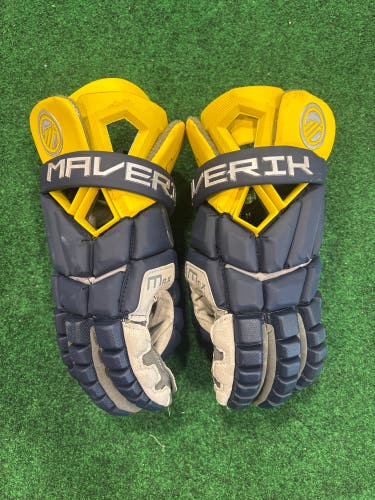 Blue Michigan Maverik Max Lacrosse Gloves (Used) 13"