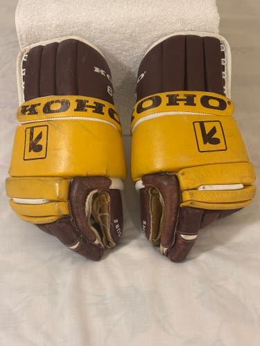 Vintage Koho 650 Senior Men’s 14” Ice Hockey Gloves Yellow/Brown Leather