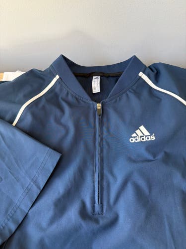 Men’s Adidas Quarter Zip Windbreaker Navy Jacket Pullover Size M