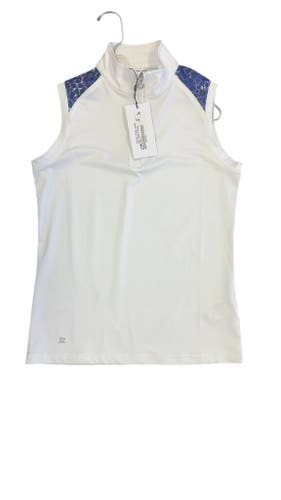 Daily Sports Women's Sleeveless Quarter-Zip Golf Top White Leopard Print Size S-New