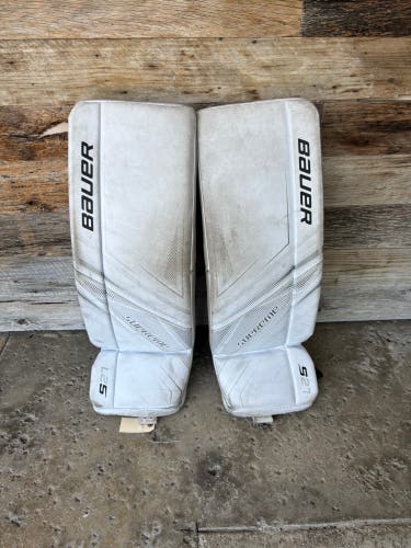 White Large Junior Bauer Supreme S27 Goalie Leg Pads