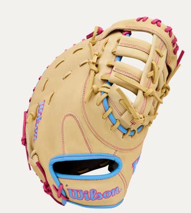 New A1000 12.5in 1st Base Mitt Lht Blonde Blue Pink 11834-wilwbw103968125