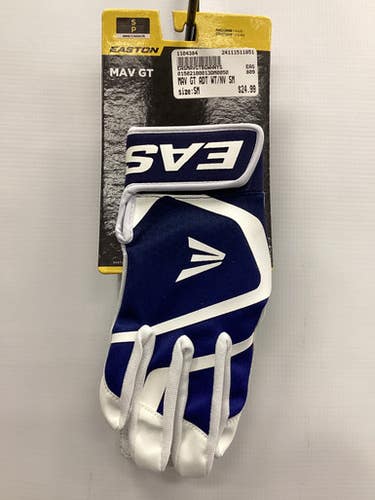 New Easton Mav Gt Bb Sb Batting Gloves White And Navy Blue Sm 11851-easmavgtybgwhnys