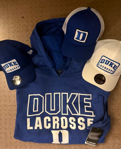 Duke Lacrosse Fan Gear Lot – Hoodie + 3 Snapback Hats – New