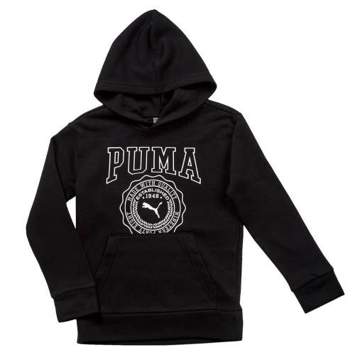 Puma Hoodie Boys Large Black Logo Print Long Sleeve Kangaroo Pockets DSGL539