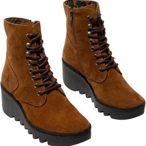 Fly London Birr534fly Boots Women's EU 38 Tobacco Suede Round Toe Ankle VER632