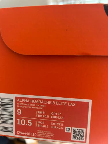 Unisex Size M 9.0 (W 10.0) Adult Nike Alpha Huarache 8 Elite (New, In Original Box)