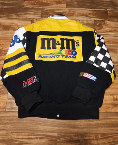 Vintage M&M's Ken Schrader #36 Leather Wool JH Design Vtg Nascar Jacket Size XL