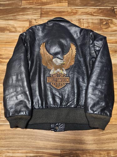Vintage Harley Davidson AMF 1970s/80s Motorcycle Black Leather Jacket Sz M/L