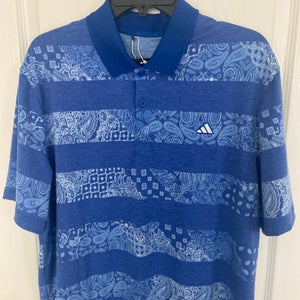 Adidas Men's  Go-To Golf Short Sleeve Polo Shirt Paisley Print  Blue Large NWT