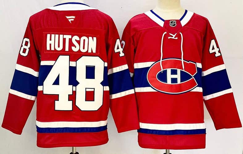 Red Montreal Canadiens Lane Hutson #48 Stitched Jersey Stitched Jersey Size 50