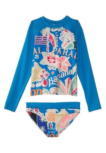Maaji Odyssey Rash Guard Set Kids Girls 12 Tropical Bliss Stretch Swimwear RED90