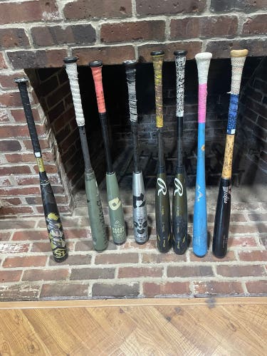 Bat lot 32/29 and 33/30 bbcor certified metal bats and wood