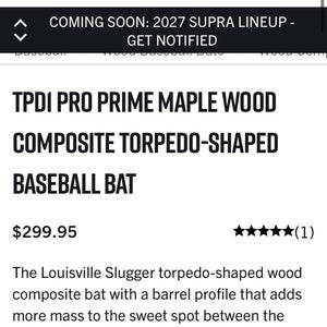 TPD1 Pro Prime Maple Wood Composite Torpedo-Shaped Baseball Bat 33/30