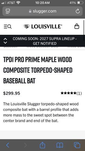TPD1 Pro Prime Maple Wood Composite Torpedo-Shaped Baseball Bat 33/30