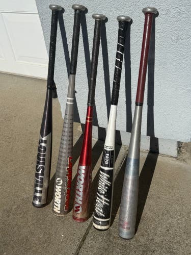 Qty 5 Bats - Louisville Slugger, Easton & Worth/Copperhead Certified Bat (-6) 25 oz 31" (Used)