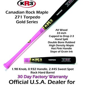 KR3 PRO 271 Torpedo Gold Series Bat High Density Maple 33 inch Wood Bat (-3) 30.5 oz