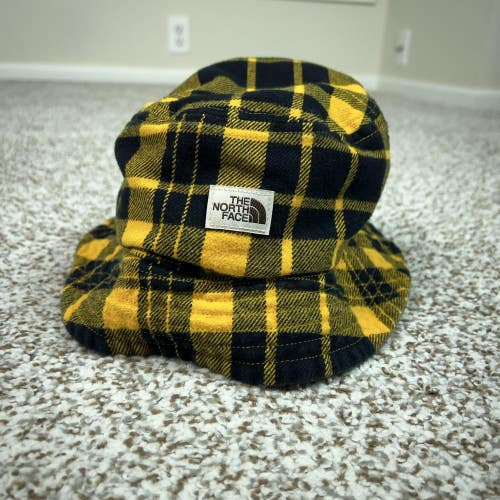 The North Face Hat Bucket Youth One Size Yellow Plaid Flannel Lined Boys Winter